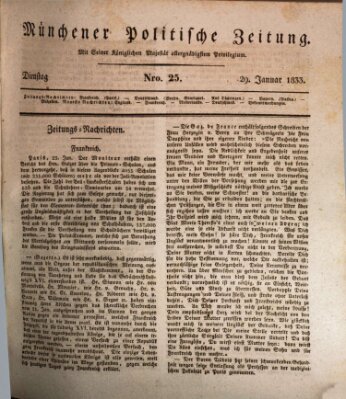 Münchener politische Zeitung (Süddeutsche Presse) Dienstag 29. Januar 1833