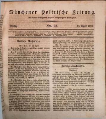 Münchener politische Zeitung (Süddeutsche Presse) Freitag 19. April 1833