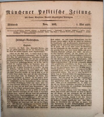 Münchener politische Zeitung (Süddeutsche Presse) Mittwoch 1. Mai 1833