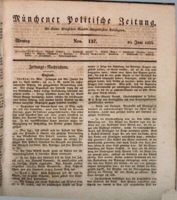 Münchener politische Zeitung (Süddeutsche Presse) Montag 10. Juni 1833
