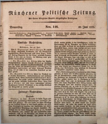 Münchener politische Zeitung (Süddeutsche Presse) Donnerstag 20. Juni 1833