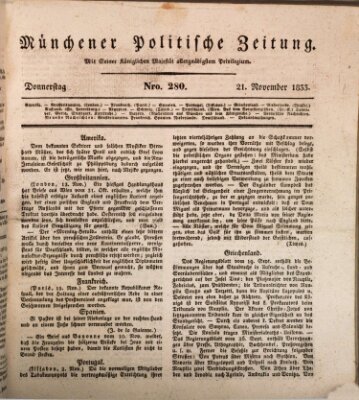 Münchener politische Zeitung (Süddeutsche Presse) Donnerstag 21. November 1833