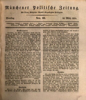 Münchener politische Zeitung (Süddeutsche Presse) Dienstag 18. März 1834