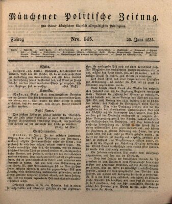 Münchener politische Zeitung (Süddeutsche Presse) Freitag 20. Juni 1834