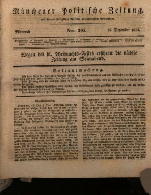 Münchener politische Zeitung (Süddeutsche Presse) Mittwoch 24. Dezember 1834