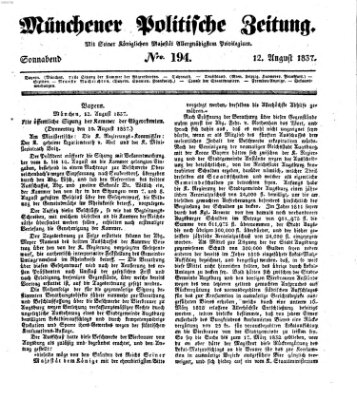 Münchener politische Zeitung (Süddeutsche Presse) Samstag 12. August 1837