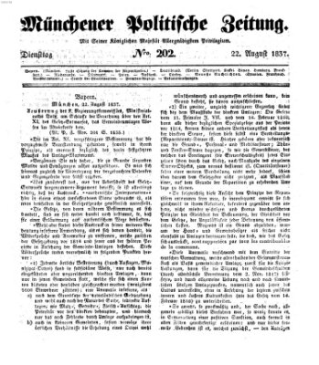 Münchener politische Zeitung (Süddeutsche Presse) Dienstag 22. August 1837