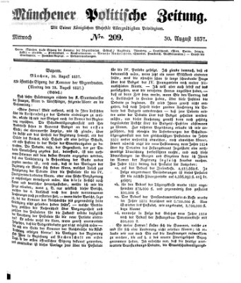 Münchener politische Zeitung (Süddeutsche Presse) Mittwoch 30. August 1837