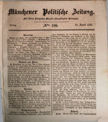 Münchener politische Zeitung (Süddeutsche Presse) Freitag 10. August 1838