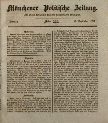 Münchener politische Zeitung (Süddeutsche Presse) Dienstag 18. September 1838
