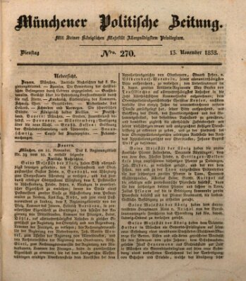 Münchener politische Zeitung (Süddeutsche Presse) Dienstag 13. November 1838
