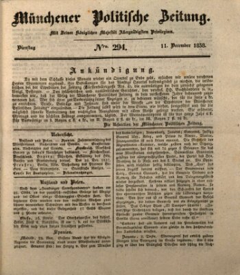 Münchener politische Zeitung (Süddeutsche Presse) Dienstag 11. Dezember 1838