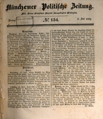 Münchener politische Zeitung (Süddeutsche Presse) Dienstag 2. Juli 1839