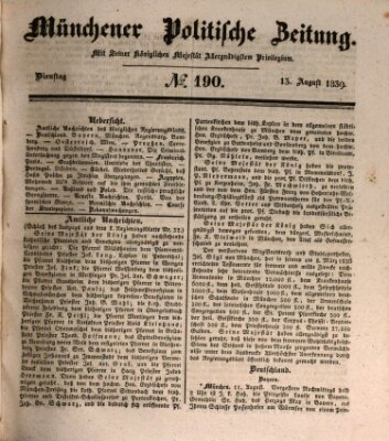 Münchener politische Zeitung (Süddeutsche Presse) Dienstag 13. August 1839