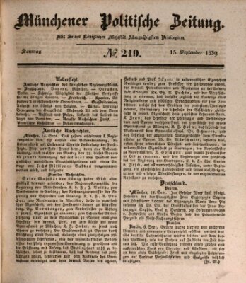 Münchener politische Zeitung (Süddeutsche Presse) Sonntag 15. September 1839