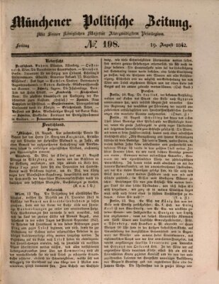 Münchener politische Zeitung (Süddeutsche Presse) Freitag 19. August 1842
