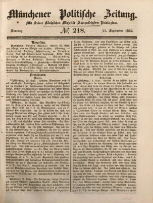 Münchener politische Zeitung (Süddeutsche Presse) Sonntag 11. September 1842