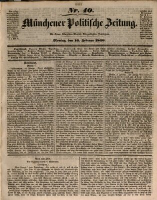 Münchener politische Zeitung (Süddeutsche Presse) Montag 16. Februar 1846
