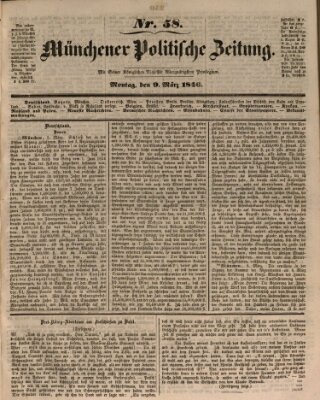 Münchener politische Zeitung (Süddeutsche Presse) Montag 9. März 1846