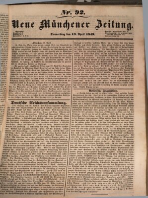 Neue Münchener Zeitung (Süddeutsche Presse) Donnerstag 19. April 1849