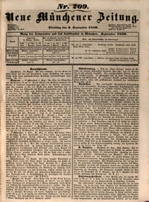Neue Münchener Zeitung (Süddeutsche Presse) Dienstag 3. September 1850
