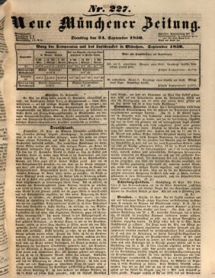 Neue Münchener Zeitung (Süddeutsche Presse) Dienstag 24. September 1850