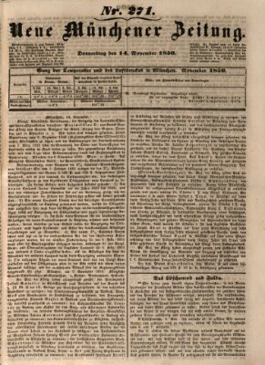 Neue Münchener Zeitung (Süddeutsche Presse) Donnerstag 14. November 1850