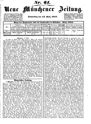 Neue Münchener Zeitung (Süddeutsche Presse) Donnerstag 13. März 1851