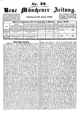 Neue Münchener Zeitung (Süddeutsche Presse) Dienstag 27. Januar 1852
