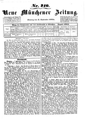 Neue Münchener Zeitung (Süddeutsche Presse) Sonntag 3. September 1854
