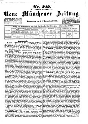 Neue Münchener Zeitung (Süddeutsche Presse) Donnerstag 14. September 1854