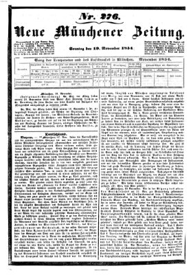 Neue Münchener Zeitung (Süddeutsche Presse) Sonntag 19. November 1854