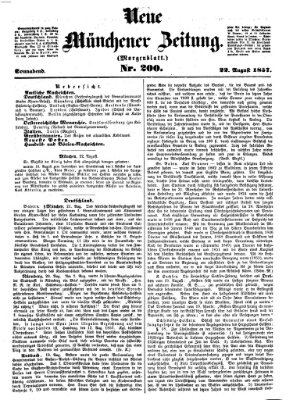 Neue Münchener Zeitung (Süddeutsche Presse) Samstag 22. August 1857