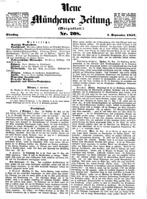 Neue Münchener Zeitung (Süddeutsche Presse) Dienstag 1. September 1857