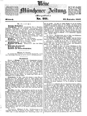Neue Münchener Zeitung (Süddeutsche Presse) Mittwoch 23. September 1857