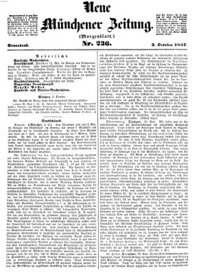 Neue Münchener Zeitung (Süddeutsche Presse) Samstag 3. Oktober 1857