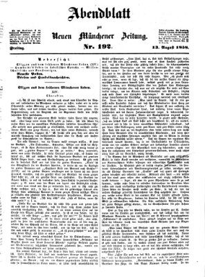 Neue Münchener Zeitung (Süddeutsche Presse) Freitag 13. August 1858