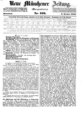 Neue Münchener Zeitung (Süddeutsche Presse) Samstag 9. Oktober 1858