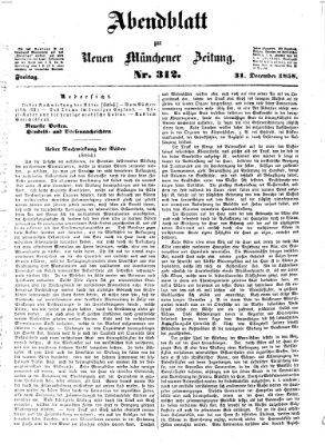 Neue Münchener Zeitung (Süddeutsche Presse) Freitag 31. Dezember 1858