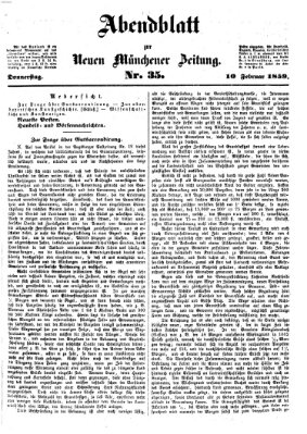 Neue Münchener Zeitung (Süddeutsche Presse) Donnerstag 10. Februar 1859