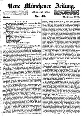 Neue Münchener Zeitung (Süddeutsche Presse) Montag 27. Februar 1860