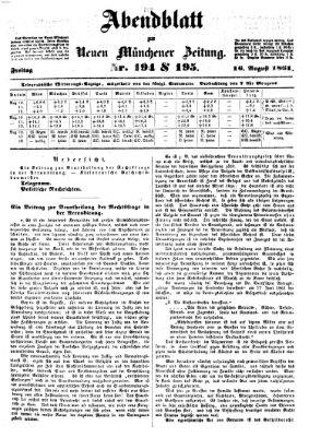 Neue Münchener Zeitung (Süddeutsche Presse) Freitag 16. August 1861