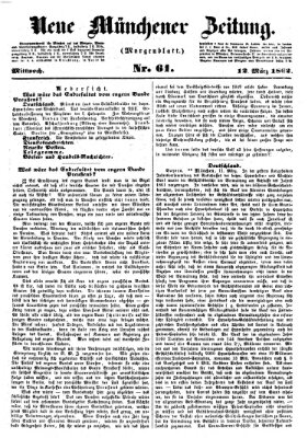 Neue Münchener Zeitung (Süddeutsche Presse) Mittwoch 12. März 1862