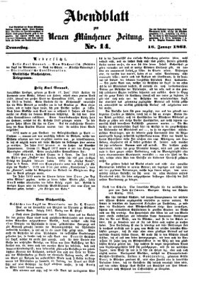 Neue Münchener Zeitung (Süddeutsche Presse) Donnerstag 16. Januar 1862