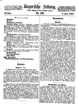 Bayerische Zeitung (Süddeutsche Presse) Dienstag 9. Juni 1863
