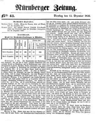 Nürnberger Zeitung Dienstag 13. Dezember 1836
