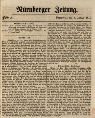 Nürnberger Zeitung Donnerstag 5. Januar 1837