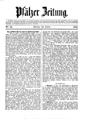 Pfälzer Zeitung Sonntag 12. Januar 1851