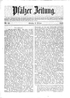 Pfälzer Zeitung Sonntag 8. Februar 1852