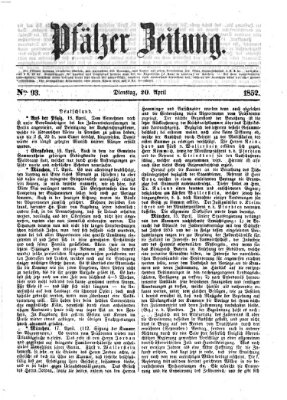 Pfälzer Zeitung Dienstag 20. April 1852